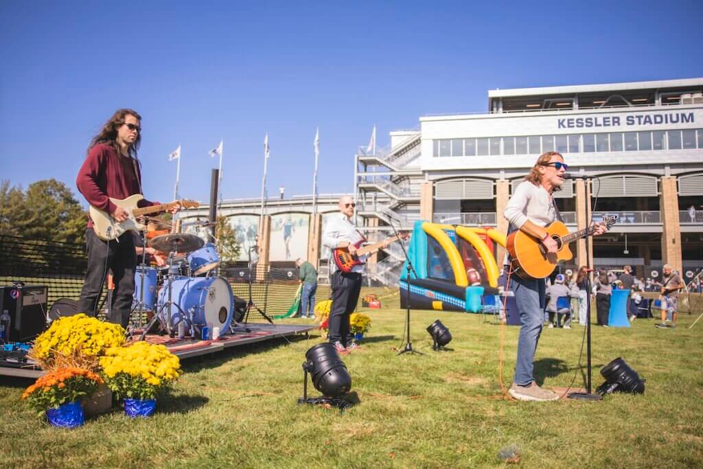 Live band playing outside stadium