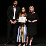 Photo shows Jillianne D'Alessio (center) with Professors Gilvarry and Swanson