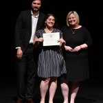 Photo shows Deanna Dantas (center) with Professors Gilvarry and Swanson