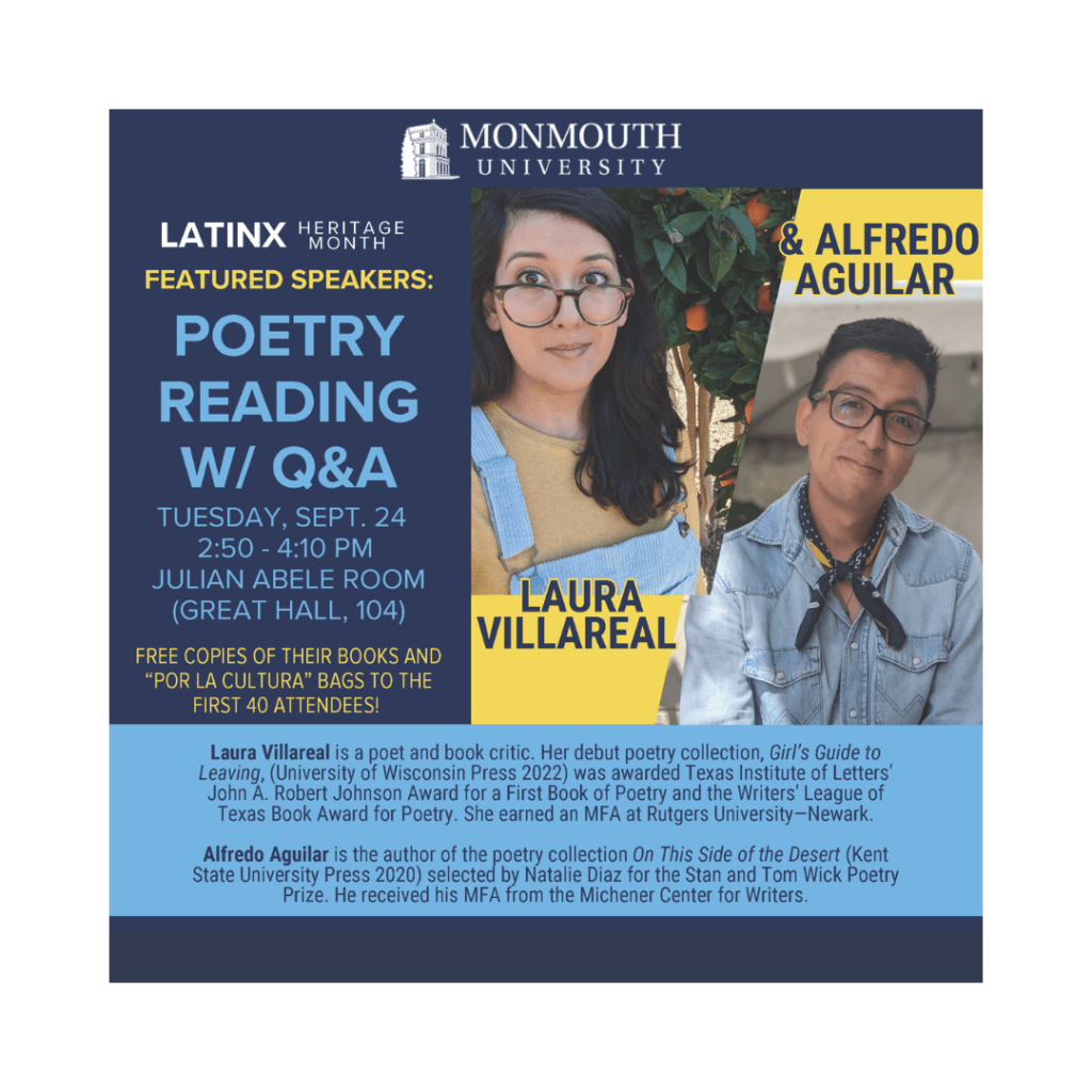 Flier for Latinx Heritage Event featuring Laura Villareal & Alfredo Aguilar. September 24, 2024.
