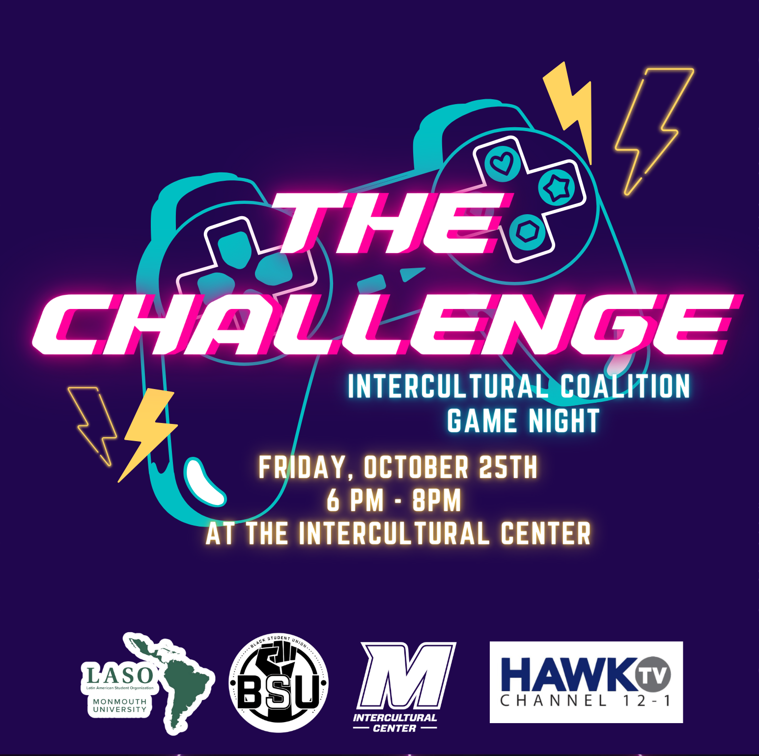 The Challenge Intercultural Coalition Game Night. Friday, Oct 25, 6 p.m. to 8 p.m. at the Intercultural Center