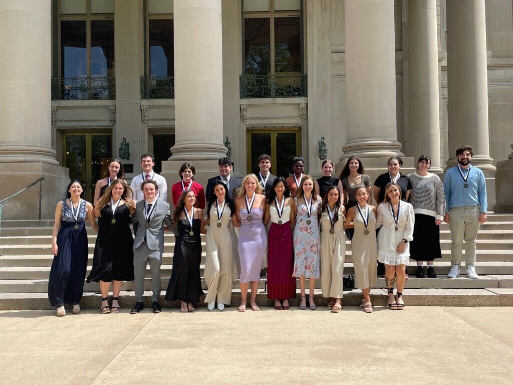 Some of the Honors School 2024 graduates on the Great Hall steps after the Senior Celebration.