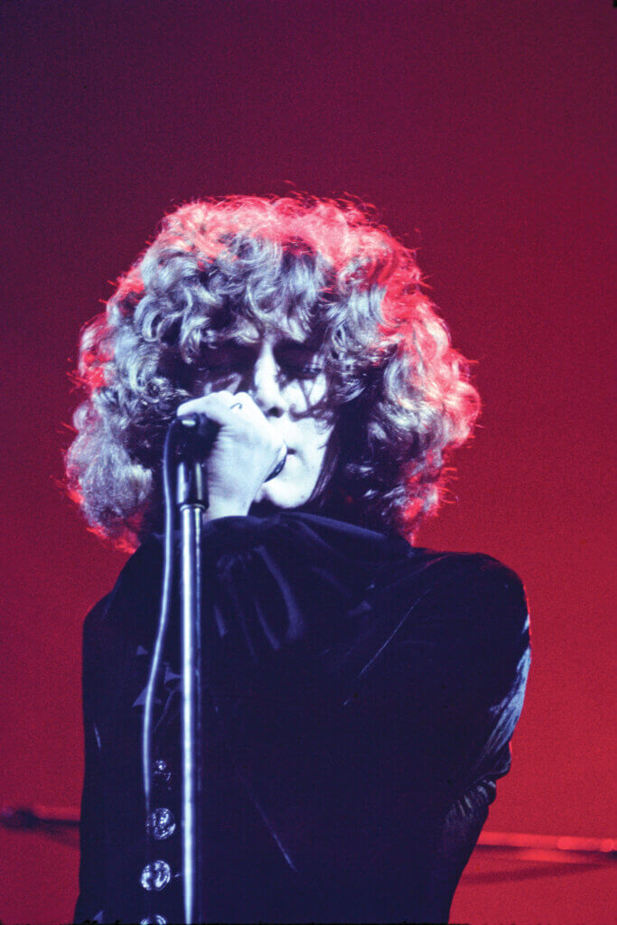 A photo of Robert Plant of Led Zeppelin performing at the Fillmore East, New York in January 1969; taken by Mike Frankel.