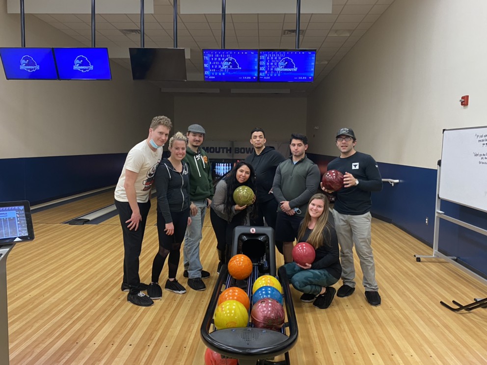 Student veterans at the Bowling lanes on campus.