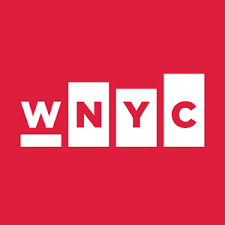 Red and white stylized logo for radio station WNYC