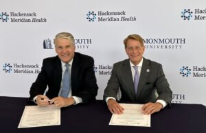 Monmouth President Patrick F. Leahy and Hackensack Meridian Health CEO Bob Garrett