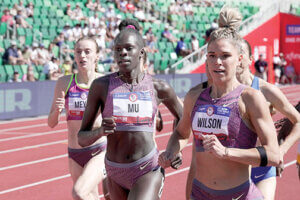 Allie Wilson, on right, competes in Olympic Trials