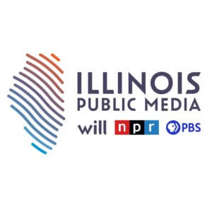 Stylized logo for Illinois Public Media incorporating logos for NPR, PBS and WILL television