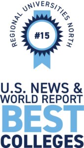 Stylized text US News & World Report #15 Regional University North 2024