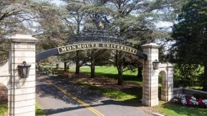 Stately gates at entrance to Monmouth University library