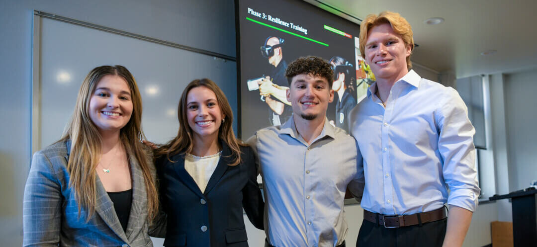 Sierra Poole, Greta Valvo, Brandon Benanti, and James Gentles presented their capstone project “Mental Health for First Responders to Terrorism events” at the Roundtable event.