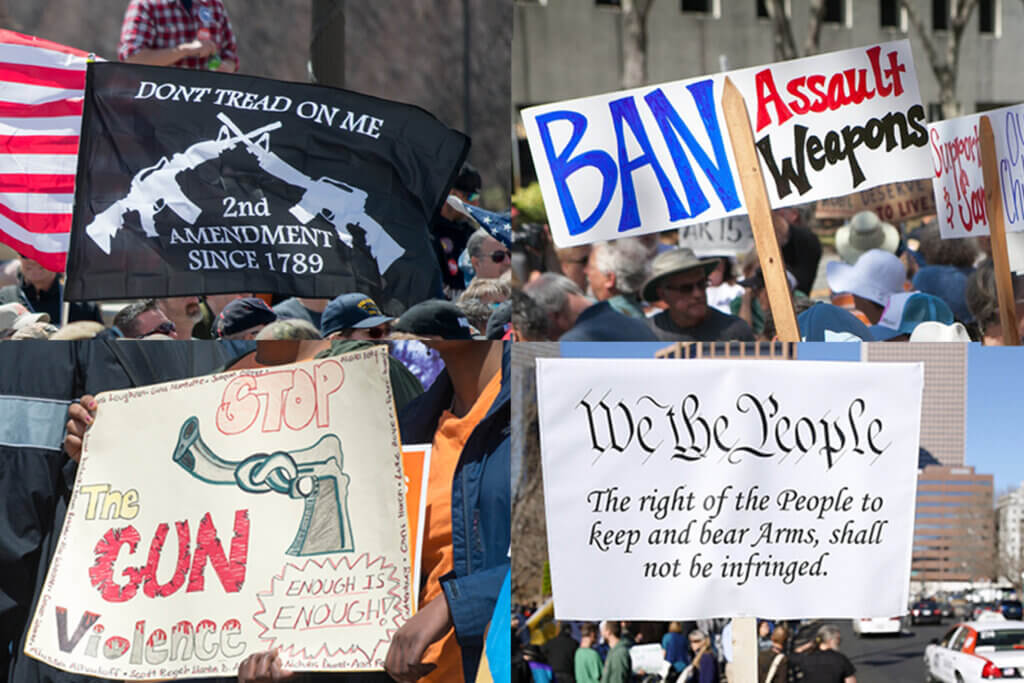 image of signs in support of, and against the right to bear arms