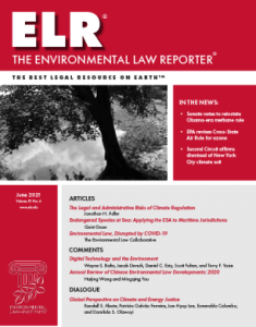 an image of a flyer with the letter ELR in large font followed by the text The Enviromental Law Reporter