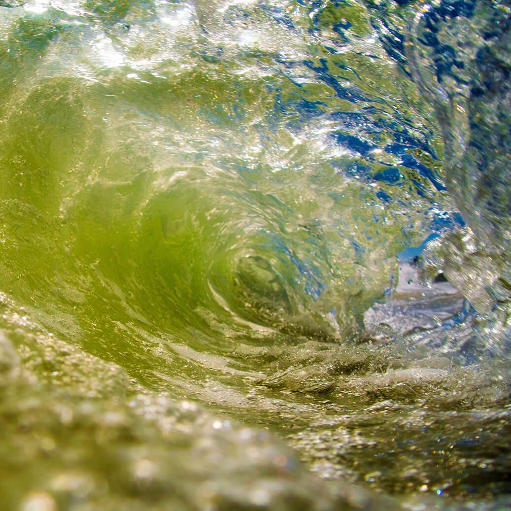 A closeup of a breaking wave's tube.